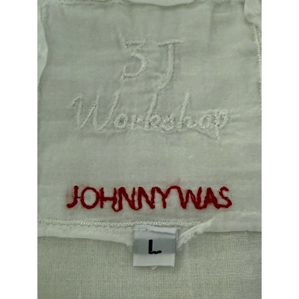 Johnny Was 3J Workshop White Embroidered Boho Tunic Women's L Fairy Festival - Picture 5 of 9